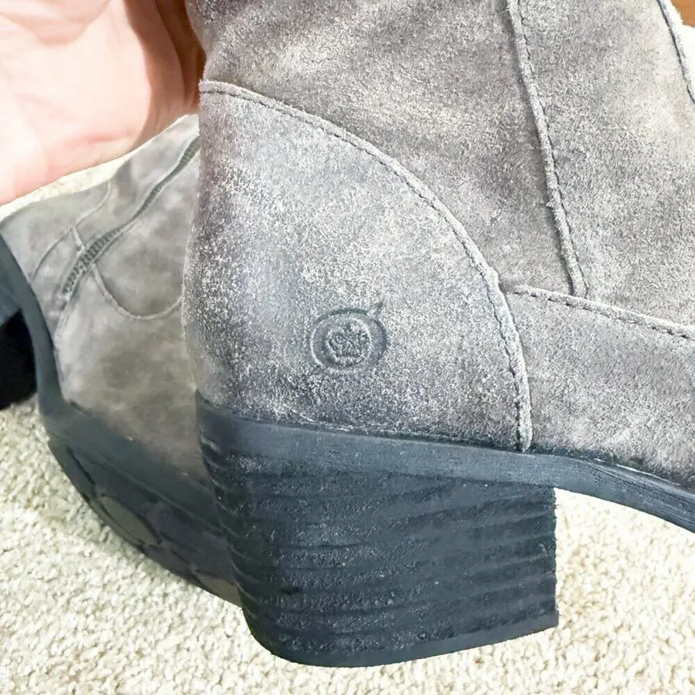 Born Taupe Suede Over the Knee Boots Women's 7.5 Side Zip/Back Tie Flannel Lined